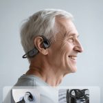 Bluedeer bone conduction hearing aid for elderly people with hearing loss, open ear design, ergonomic multi-point support, IPX5 sweatproof, 3 adjustable environmental listening modes