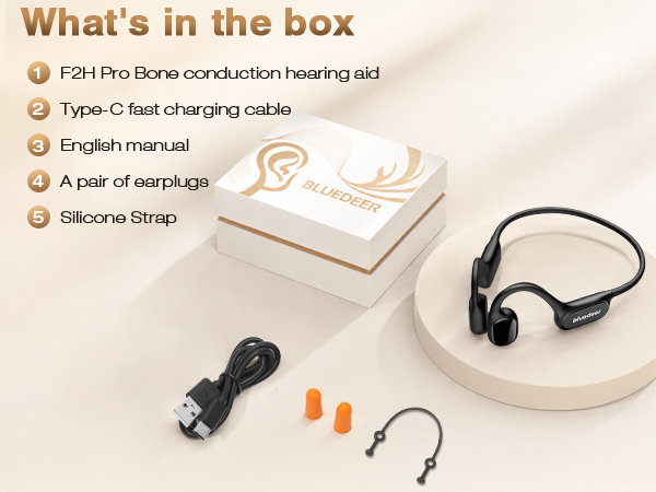 F2H PRO bone conduction hearing aid package contents